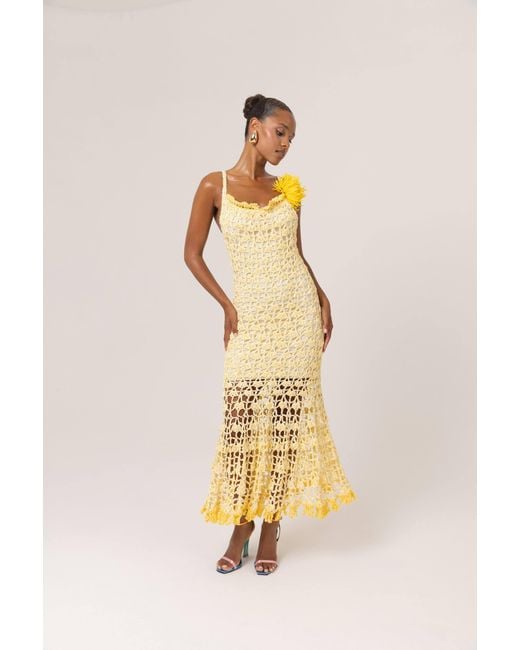 Andreeva Yellow Butter Chrysanthemum Midi Handmade Crochet Dress