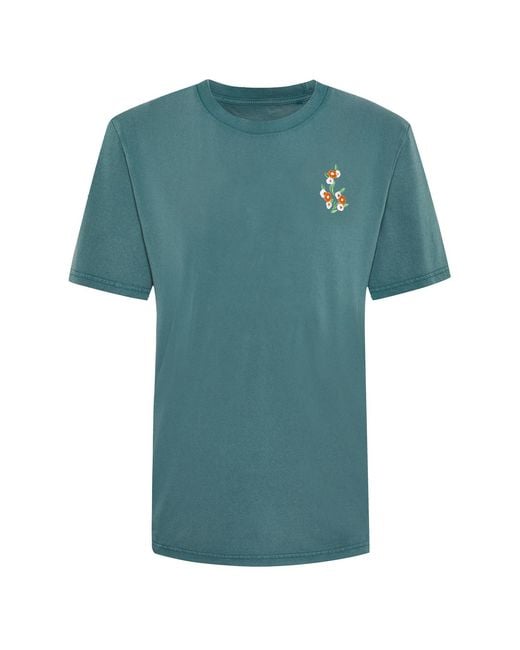 INGMARSON Blue Floral Embroidered Organic Cotton T-Shirt for men