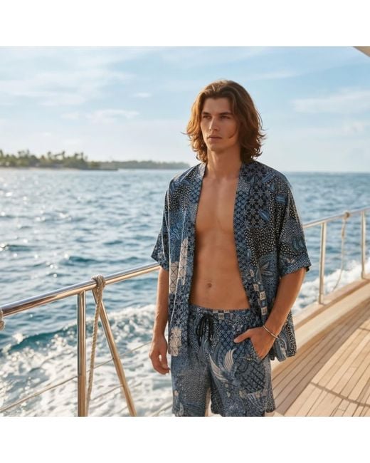 ORIGIN OF HEARTS Gray Nira Resort Satin Kimono Shirt for men