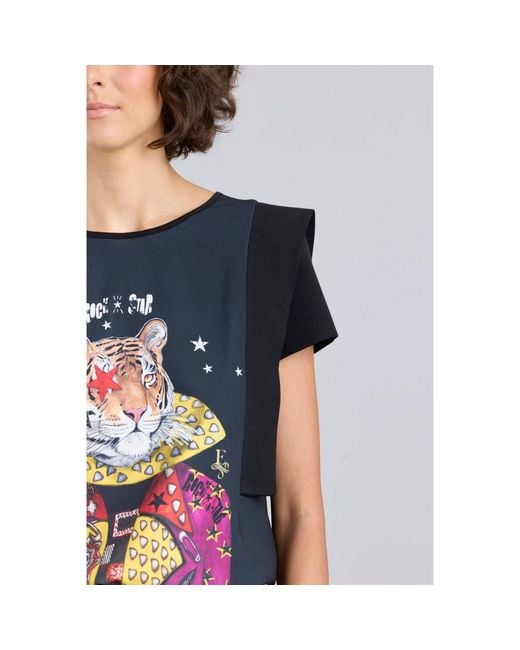 The Extreme Collection Black Structured T-Shirt With Tiger Print