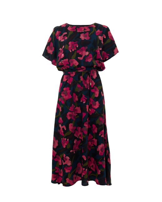 Louche Purple Basford Watermark Floral Print Cape Sleeve Midi Dress