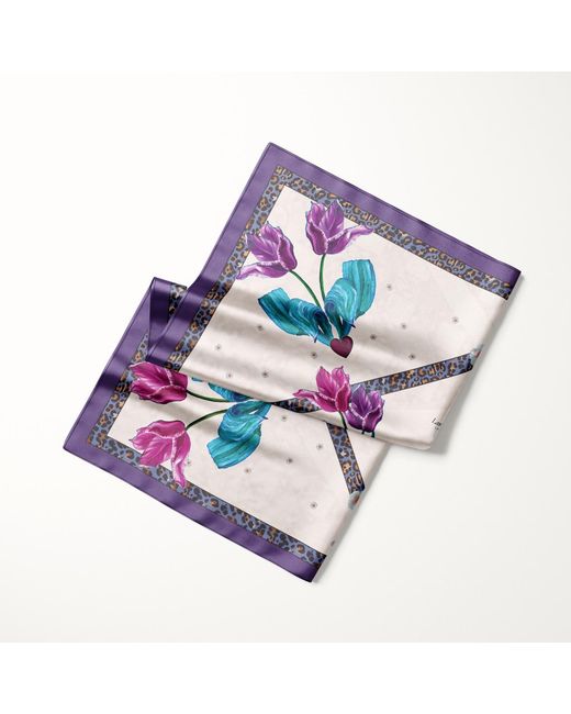 Lamberty Munich Blue Neutrals Spring Tulips Silk Scarf
