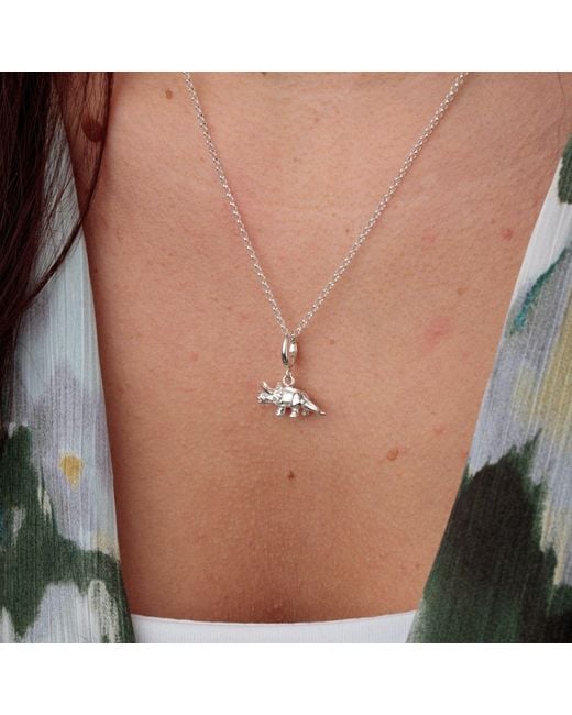 Lily Charmed White Sterling Triceratops Dinosaur Charm Necklace