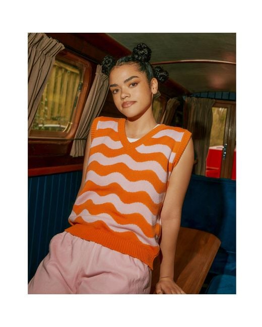 INGMARSON Orange Waves Vest Wool & Cashmere