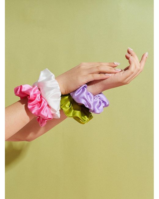 Lost Pattern Pink Silken Hair Silk Scrunchie Hair Tie