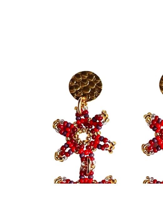 Iliana Arrazola Red Waterfall Blossom Three Flowers Earrings