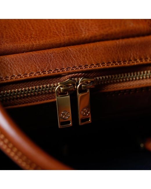 Time Resistance Brown Cognac Leather Briefcase Laptop Bag
