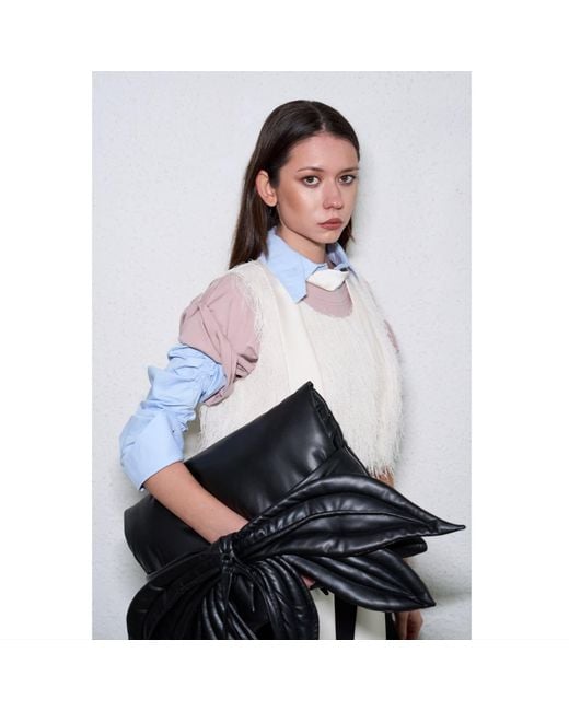 Julia Allert Black Petal Faux Leather Evening Clutch Bag