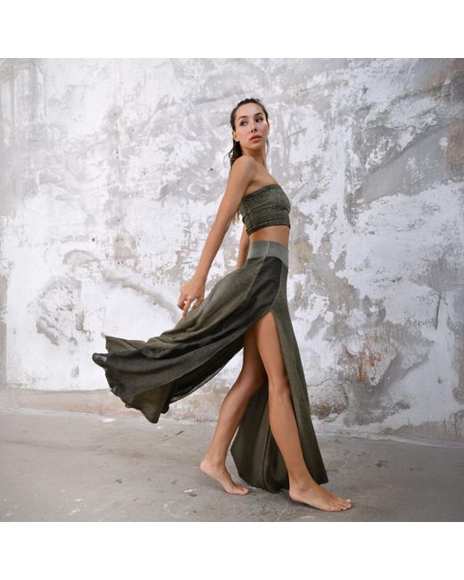 Zhenabia Green Zhe Skirt Boho High Slit Maxi Skirt