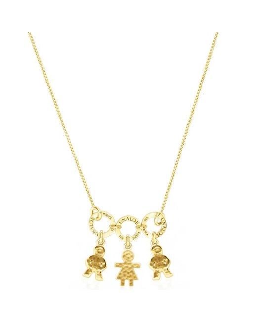 Unaloe Metallic Vermeil Necklace With Three Baby Star Charms – Pavé Child Silhouette Pendants, Personalised Family Keepsake Jewellery For