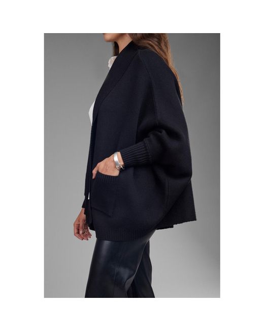 Saachi Black Open Front Oversized Cardigan Sweater