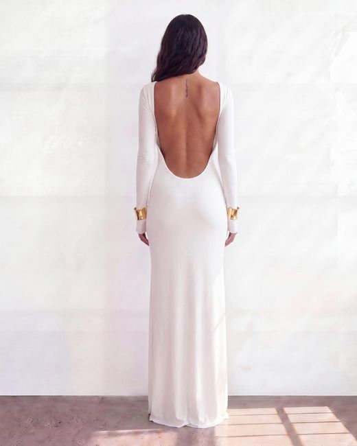Alia Studio White Lueur Maxi Jersey Dress