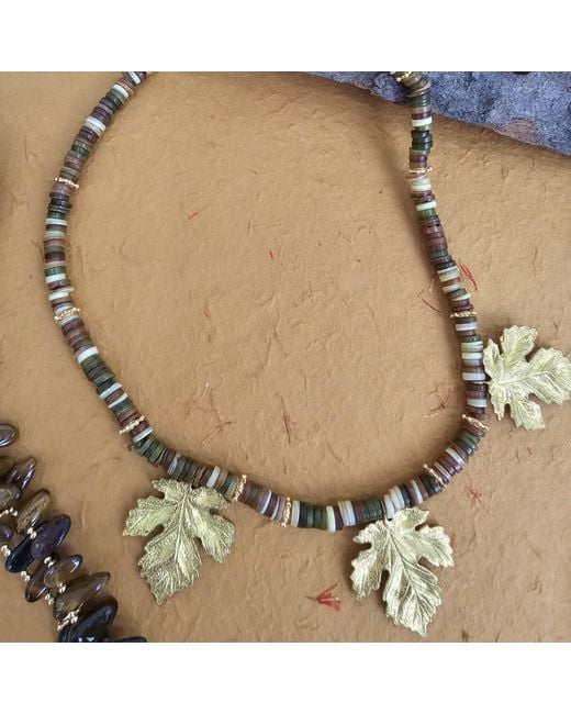 Farra Metallic Agate With Maple Leaves Statement Necklace