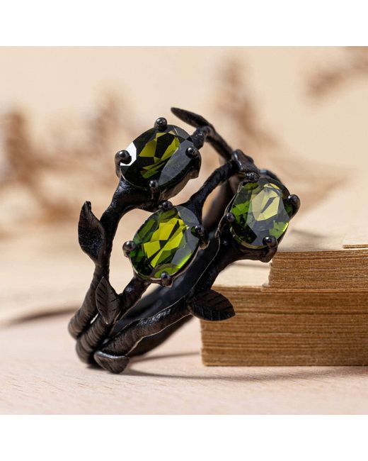 German Kabirski Green Tenebris Anthracite Plated Ring With Chrome Diopside