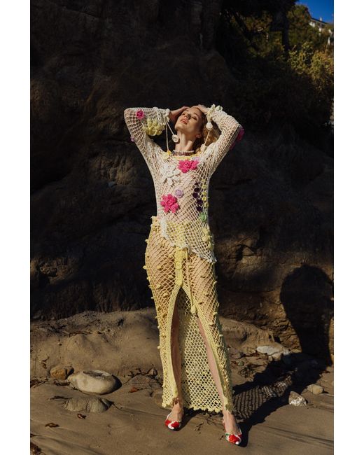 Andreeva Metallic Yellow Handmade Crochet Skirt