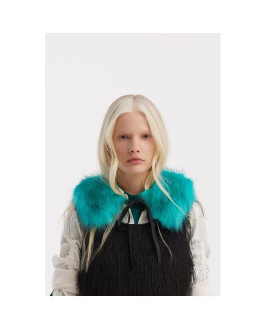 Julia Allert Green Tie-Front Fur Collar Stole
