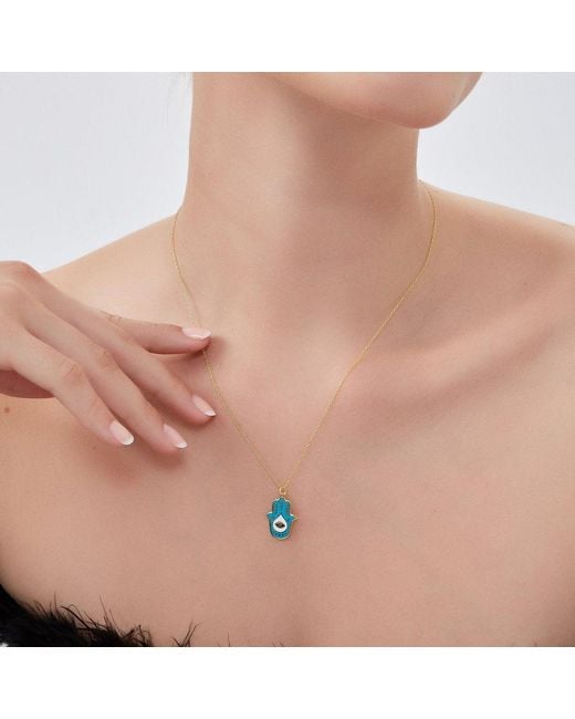 Spero London Blue Authentic Color Hamsa Hand Necklace Sterling