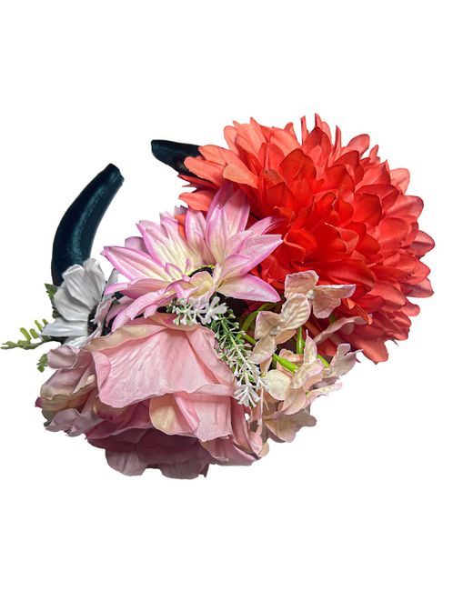 Natalia Petruch Red Aurora Deep Velvet Oversized Flower Headband – Peony With & Faux Flowers And Foliage, Handmade Statement Hair Accessory