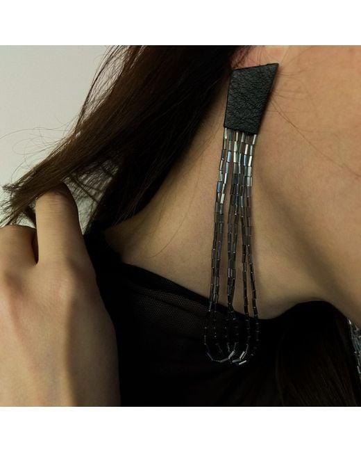 WAIWAI Black Beaded Dangle Earrings