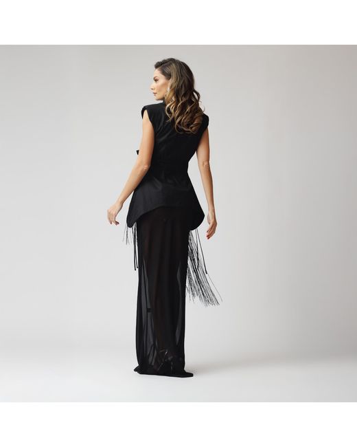 concept A trois Black Hourglass Vest, Side Over Side With Fringe Details