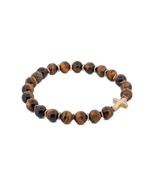 Ebru Jewelry Brown Cross Tiger's Eye Beaded Bracelet for men