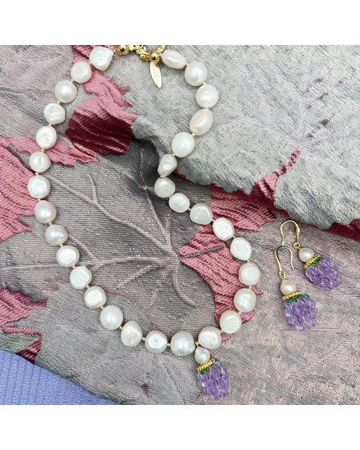 Farra Metallic Irregular Freshwater Pearls With Raspberry Pendant Necklace