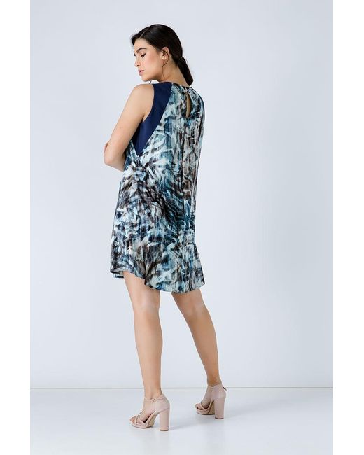 Conquista Blue Sleeveless Print Dress