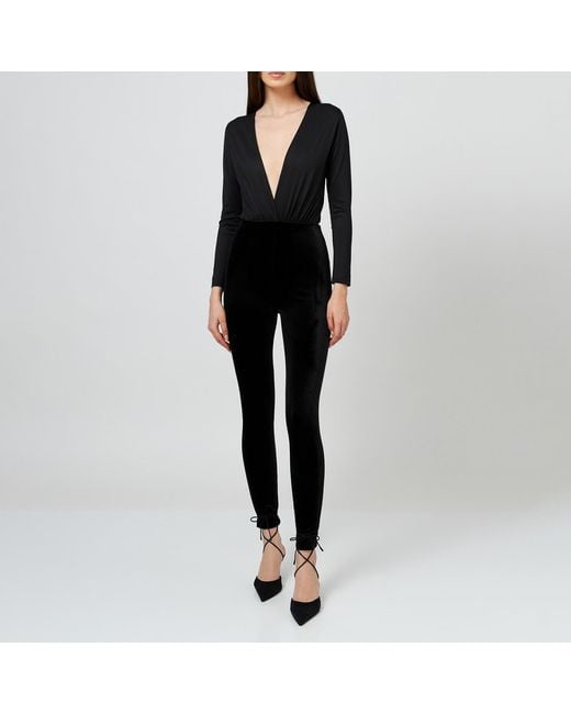 LIA ARAM Black High-Waisted Velvet Leggings