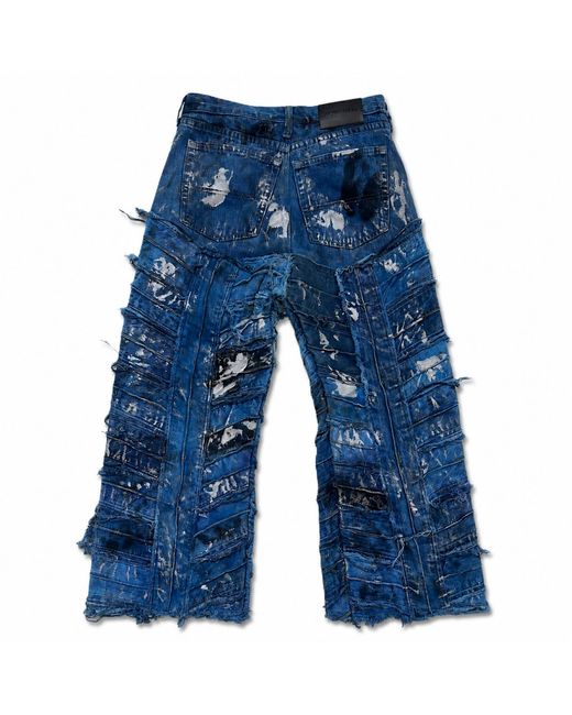 Zasta Studio Blue Wearable Ruins Shredded Wide Leg Colored Denim Pants G