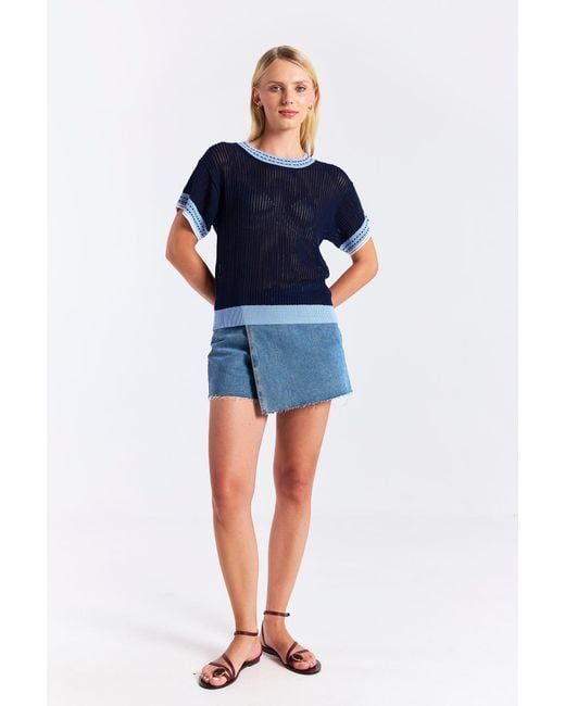 Brodie Cashmere Blue Denim Effect Trim Tee