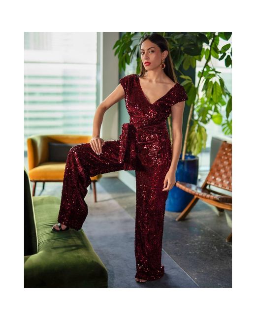 NALÈ Purple Burgundy Velvet Sequin Jumpsuit – Festive Party Style