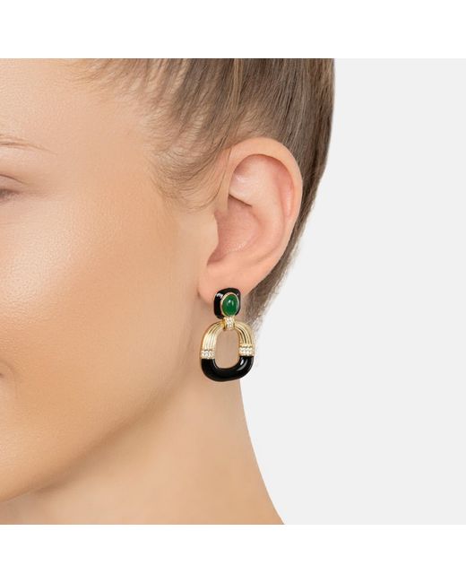 Latelita London Green Deco Darling Drop Earrings Enamel