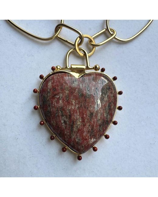 Rare Matters Jewelry Metallic Luxe Jasper Beaded Heart Pendant Necklace