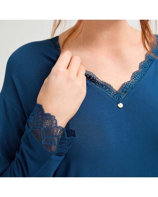 Pretty You London Blue Bamboo Lace V-Neck Nightdress