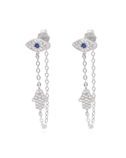 Luna Charles Metallic Iris Evil Eye Chain Drop Earrings Sterling