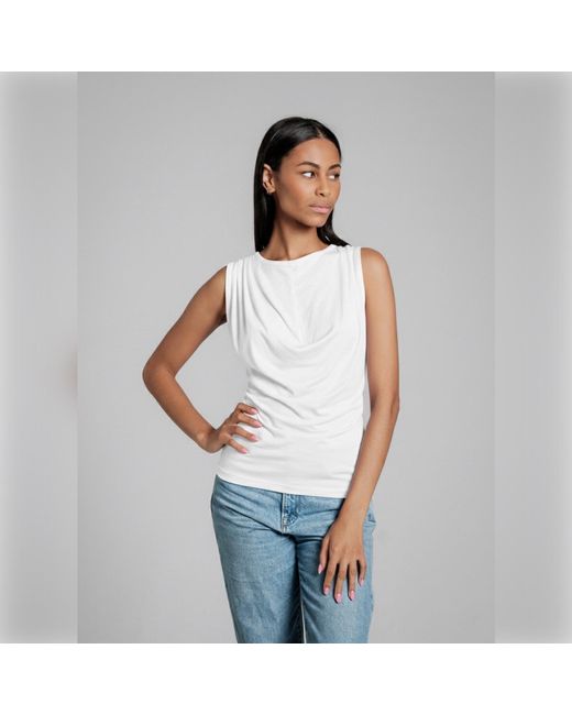 Imaatu White Onu Top Sculpting Elastic Viscose Waterfall Drape