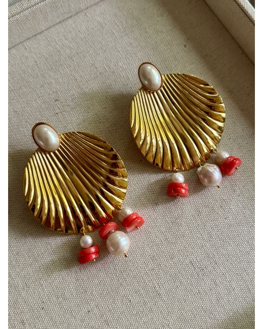 Laura Gray Green Coral & Pearl Shell Earrings
