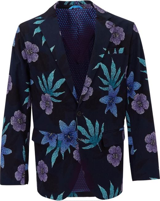 Lords of Harlech Blue Julius Floral Memory Blazer for men