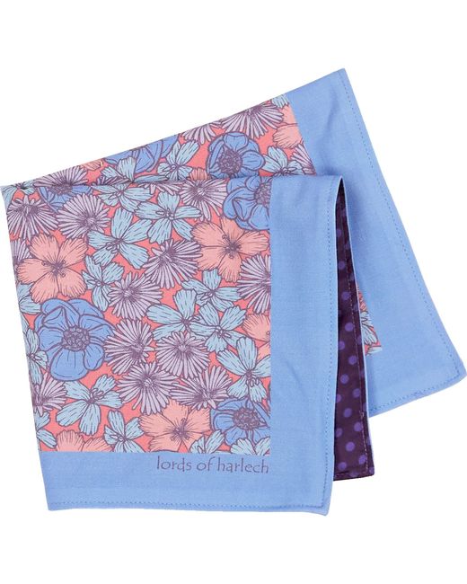 Lords of Harlech Blue Hudson Dense Floral Merino Handkerchief Pocket Square for men