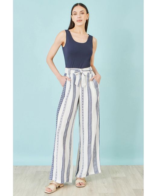 Yumi' White Linen Mix Cropped Trousers With Tie Belt