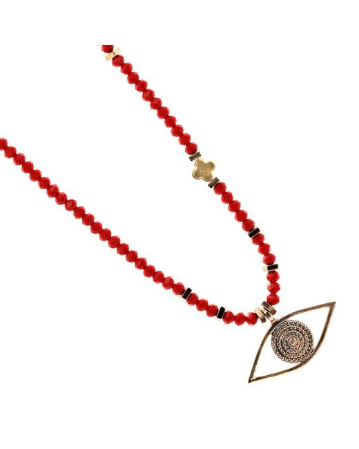 Ebru Jewelry Red Christmas Vibe Watchful Evil Eye Pendant Beaded Necklace