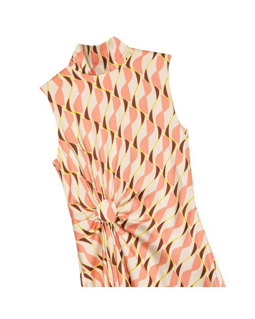 Niza Brown Ondine Asymmetric Midi Dress With High Neck And Bow