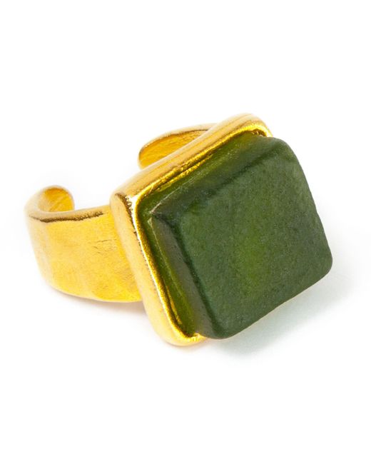 Smart Glass Jewelry Yellow Recycled Wine Bottle Cube Ring Pine