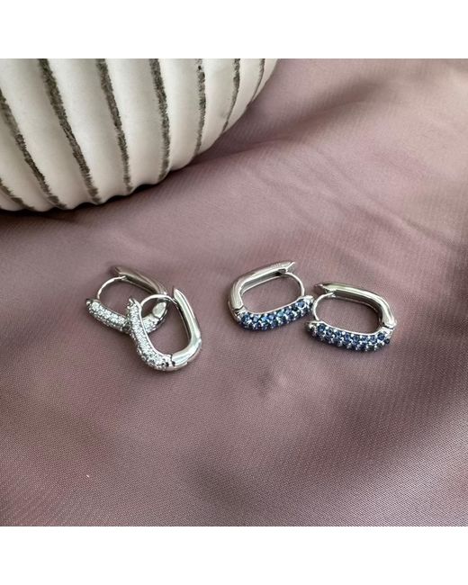 Clemence Wren Metallic Oval Pave Gemstone Huggie Earrings