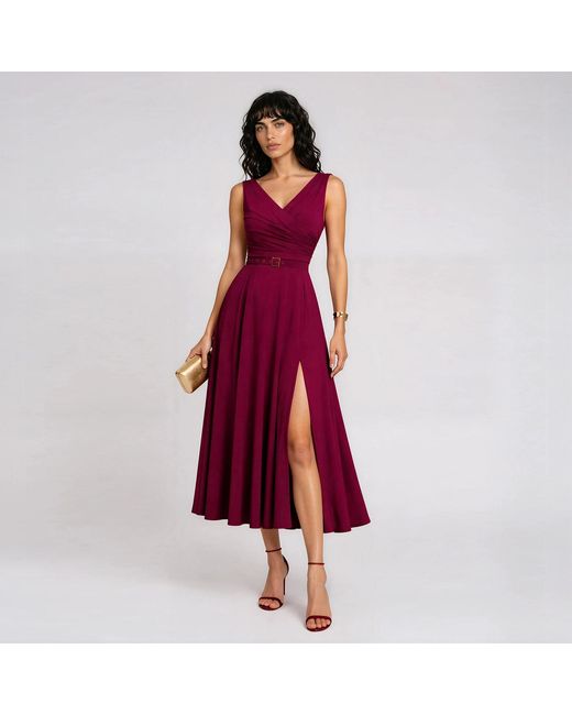 ALINA CERNĂTESCU Purple Asmira Midi Drapped Dark Versatile Lyocell Dress