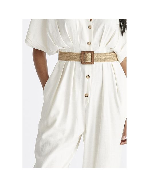 Paisie White Linen Blend Button Jumpsuit