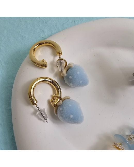 Farra Blue Plush Strawberry Dangle Playful Earrings