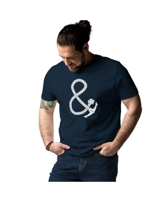 Anchor and Crew Blue Oversized Ampersand Signature Organic Cotton T-Shirt for men