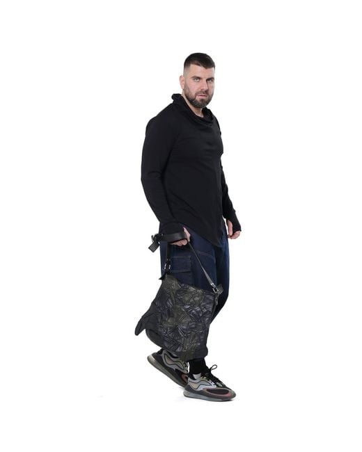 Metamorph Black Leather Patchwork Crossbody Bag for men
