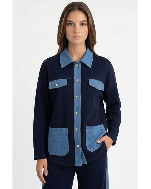 Exquise Blue Makena Long Sleeve Pocket Knit Jacket